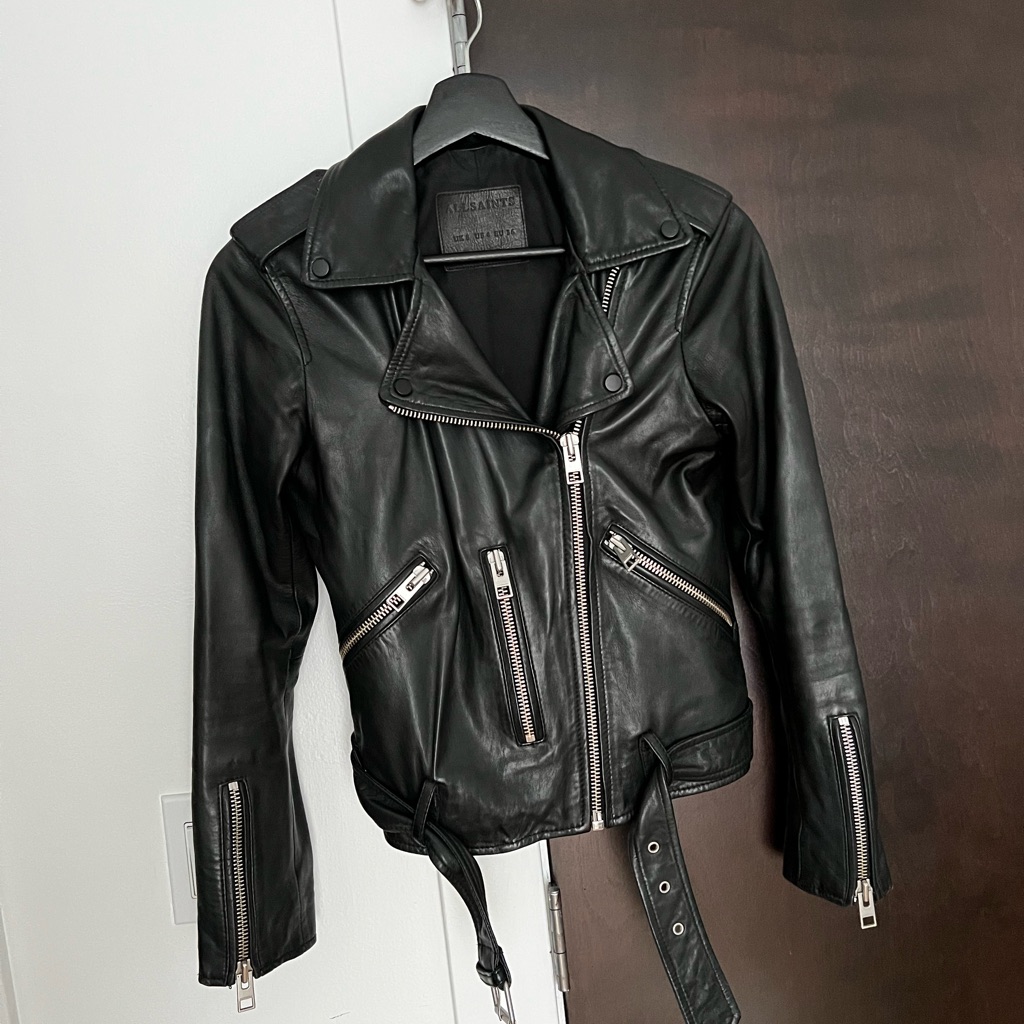 All Saints Balfeen Leather Jacket Sz 4 Black
